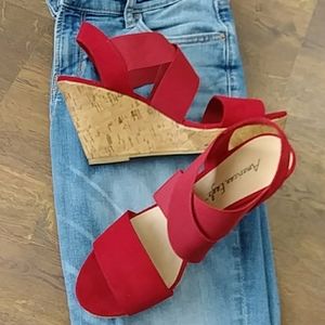 American Eagle red with cork heeled sandals